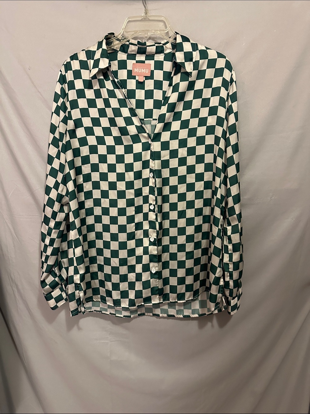 Show Me Your MuMu Green and White Checker Button-Down Shirt